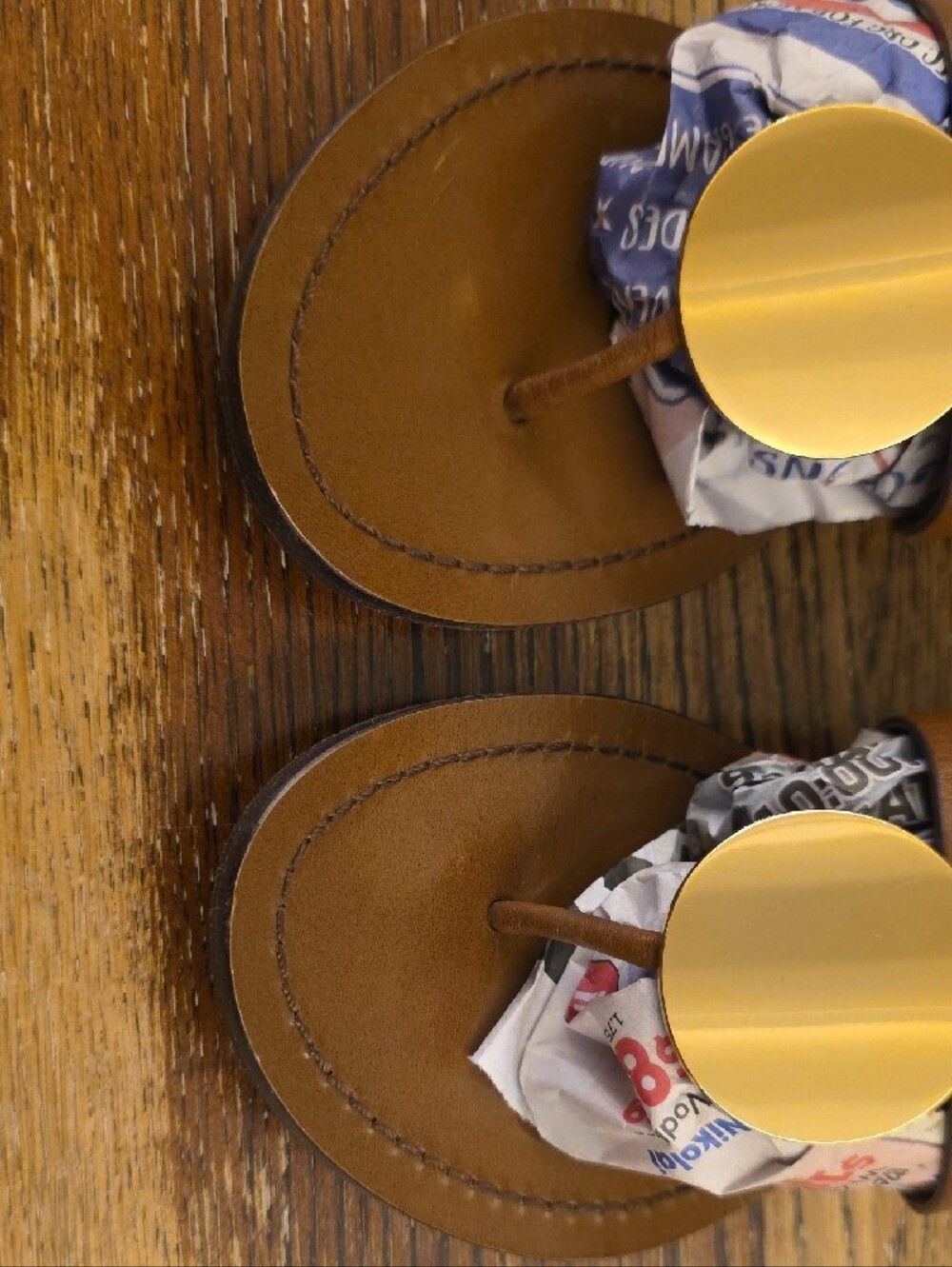 TORY BURCH PATOS DISK TAN ALL LEATHER FLAT THONGS FLIP FLOP SANDALS SIZE 9 BROWN - Picture 7 of 16